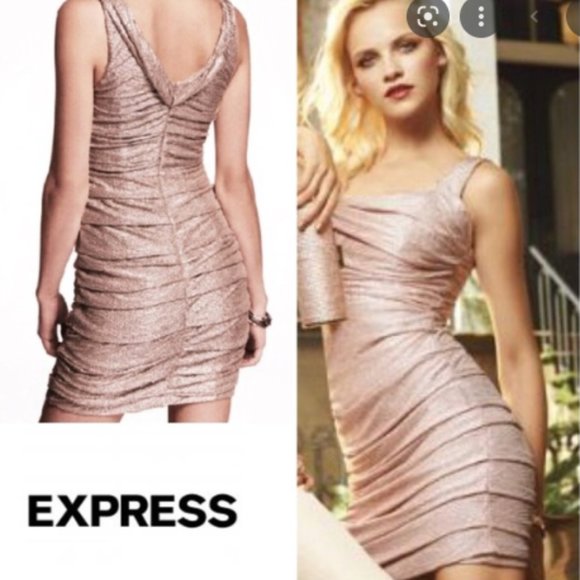 Express Pink Shimmery Rouched Bodycon Party Dress - Picture 1 of 14